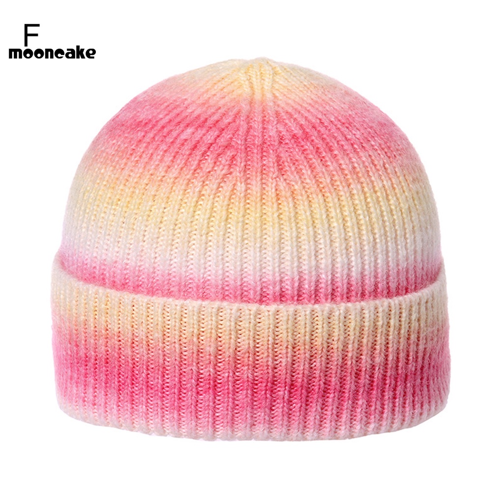 Mũ beanie đan len dày giữ ấm màu cầu vồng thời trang