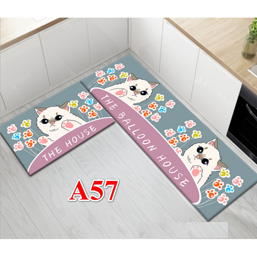 Bộ 2 tấm thảm bếp MẪU THÚ CƯNG HIỆN ĐẠI BST05 (40x60cm và 40x120cm)