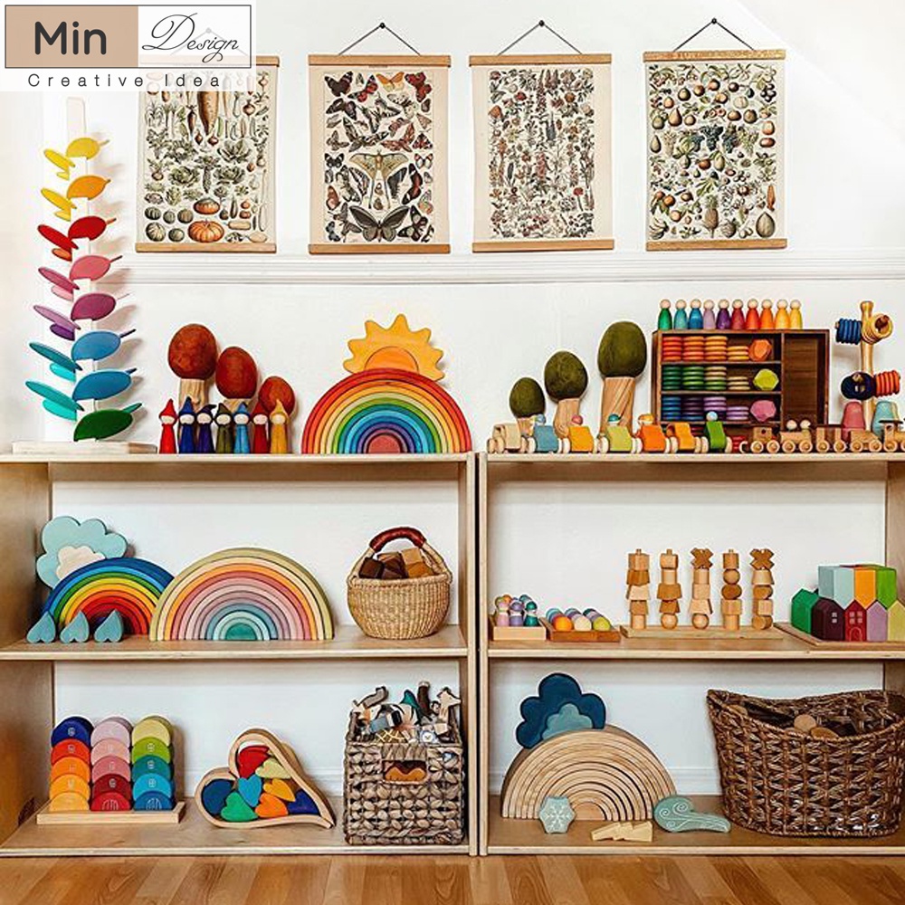 Kệ sách vở, đồ chơi cho bé, kệ đa năng theo Montessori trang trí phòng, 100% gỗ Thông nhập khẩu an toàn cho bé!