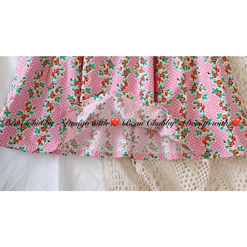 [Ảnh thật] Váy Thô Hoa Cổ Vuông Phối Nơ Lưng Tiểu Thơ Xinh Đẹp Chubby Beans