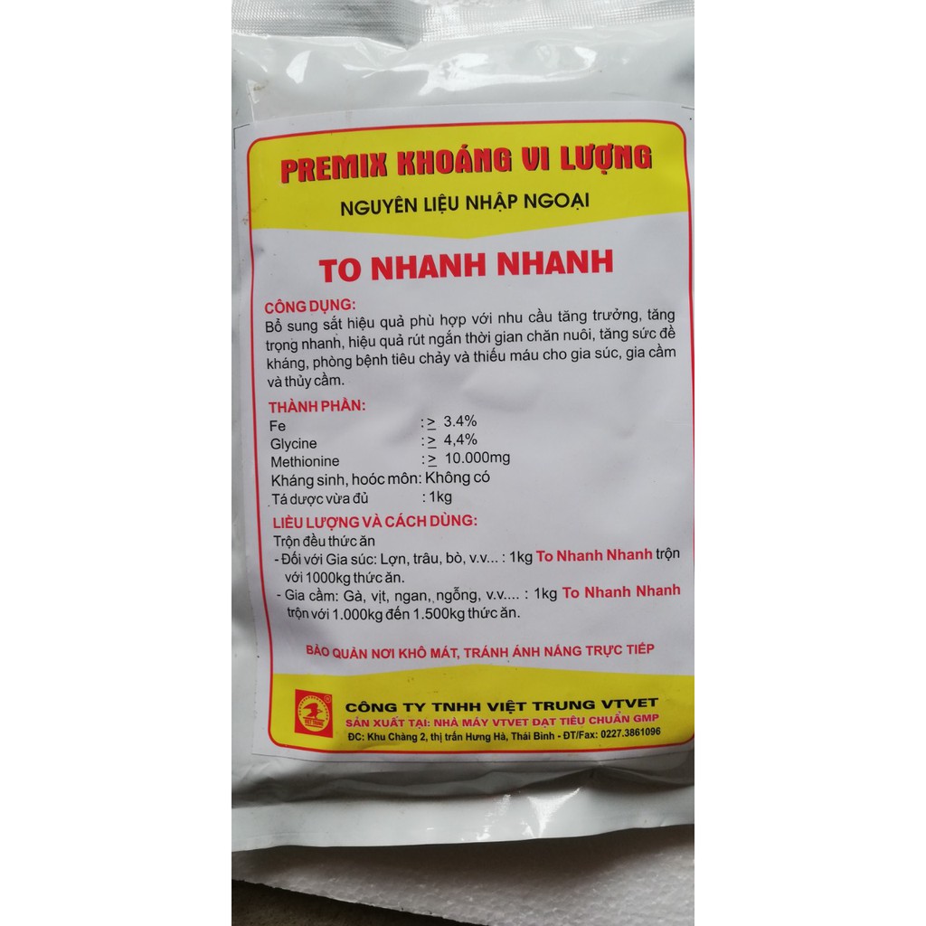 1 gói 1kg Premix Khoáng Vi Lượng nguyên liệu nhập ngoại TO NHANH NHANH dùng cho gia súc gia cầm, chó mèo ( 10 trong 1)