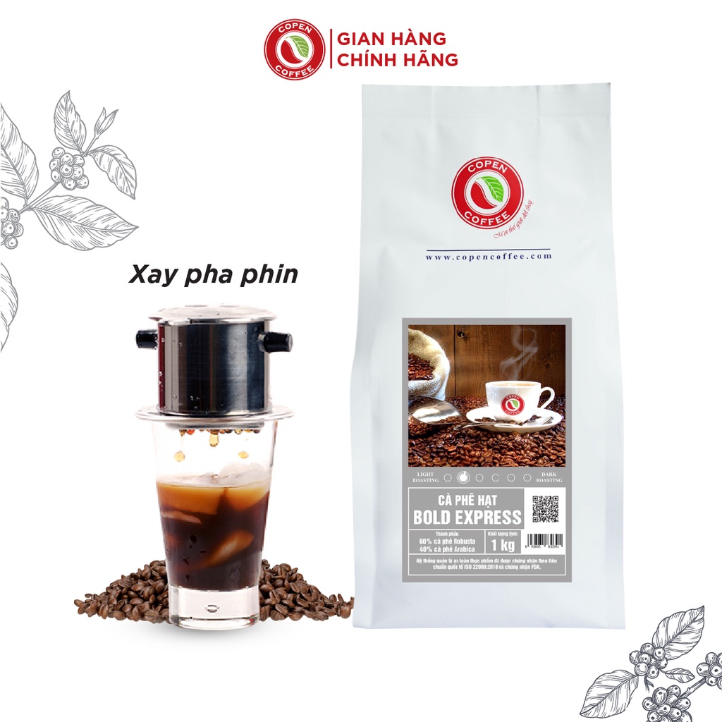 Cà Phê Hạt Bold Express - Copen Coffee - gói 1kg, đắng vừa, chua nhẹ
