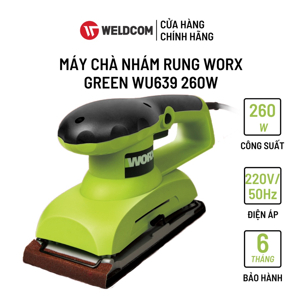 Máy Chà Nhám Rung WORX GREEN WU639 Giúp Đánh Bóng Kim Loại Làm Nhẵn Vật Dụng 260W