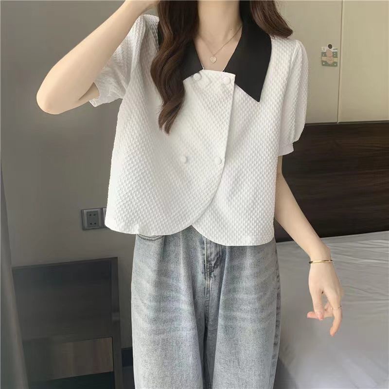 Áo Sơ Mi Tay Ngắn Màu Sắc Tương Phản Phong Cách Hàn Quốc