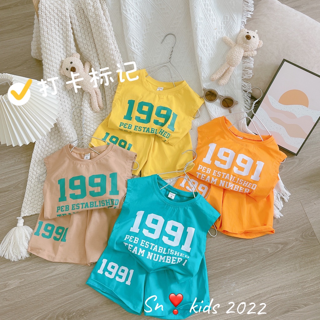 Bộ ba lỗ thể thao bé trai, bộ áo ba lỗ chất cotton họa tiết 1991 size đại 20-35kg cho bé