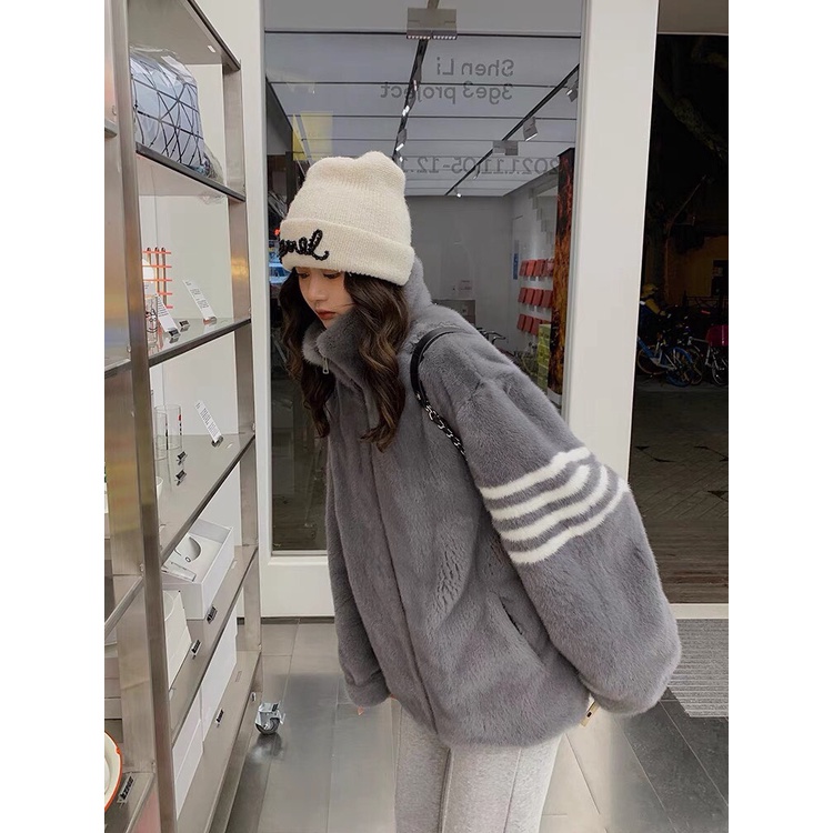 Áo khoác lông form rộng 3 sọc tay / Áo khoác mùa đông thiết kế tay dài style trẻ trung,năng động_veestore