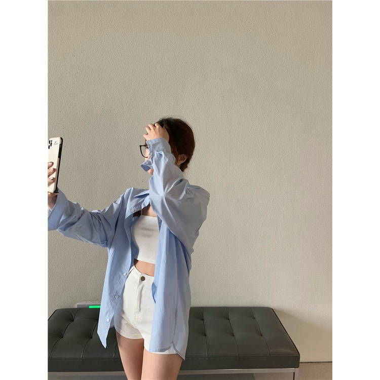 COZOK Áo Sơ Mi Tay Dài Dáng Rộng Phong Cách Hàn Quốc Thời Trang Trẻ Trung