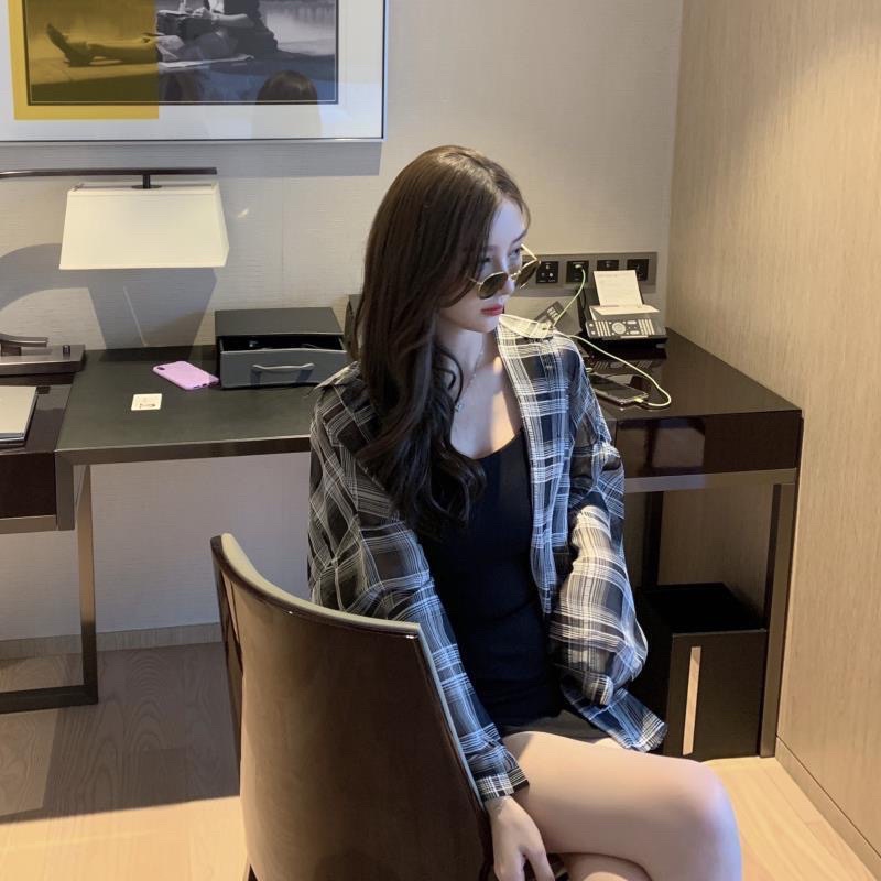 Áo Khoác Sơ Mi Nữ Tay Dài Sọc Caro Ulzzang