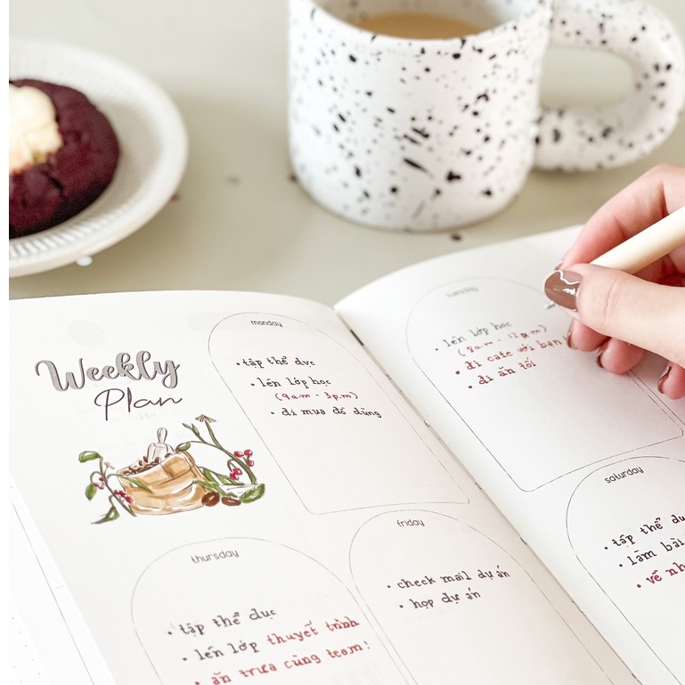 Combo Sổ Crabit Joyful Daily Bullet Journal + 1 Bút Kaco - Sổ trang trí in sẵn layout bullet journal đơn sắc 12 tháng