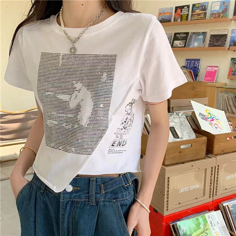 Áo croptop thun tay ngắn thiết kế mới phong cách mùa hè thời trang nữ năng động