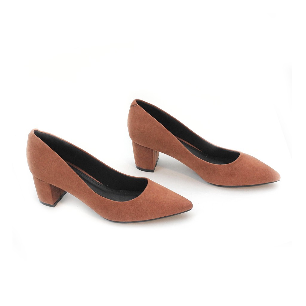 Giày Cao Gót 5cm Đế Vuông Nhung Da Lộn Basic P367