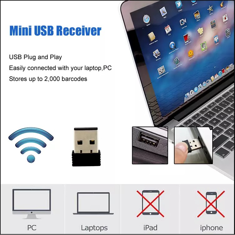 Máy quét không dây Laser YHD 8200W 1D kết nối đầu thu USB