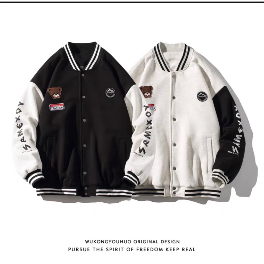Áo khoác bomber bóng chày nam nữ Unisex họa tiết hình Gấu Siêu Dày Dặn U56 [NewUnisex]