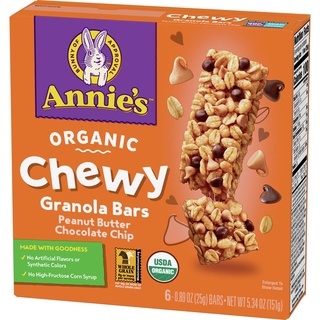 Bánh ngũ cốc bơ đậu phộng socola hữu cơ annie's, hộp 6 thanh x 25g