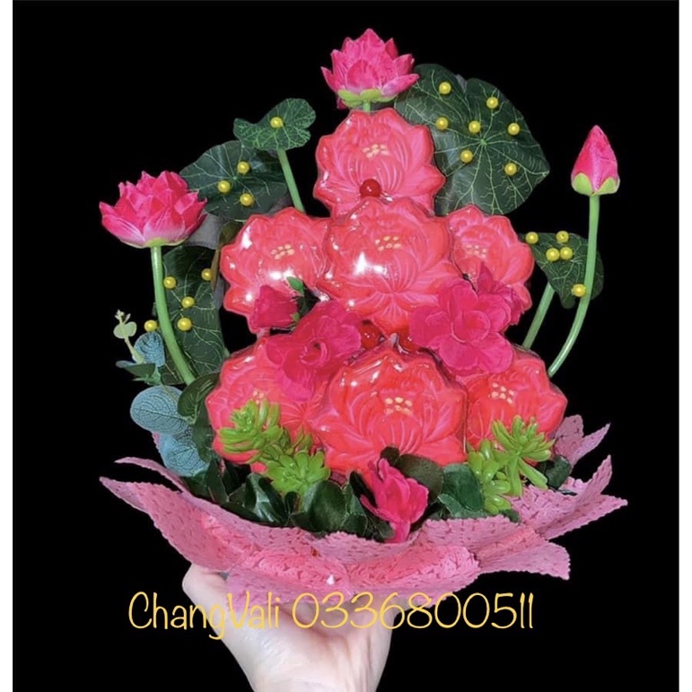 Cành sen lụa 35cm dùng trang trí oản tài lộc,cắm bình ,decor - HN3