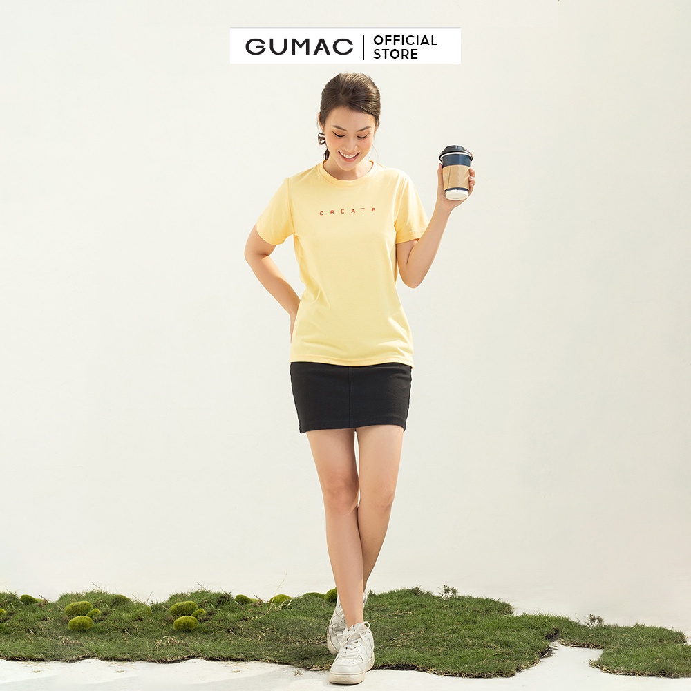 [Mã WABRGUM giảm 10% tối đa 30K đơn 99K] Áo thun nữ thời trang GUMAC thêu chữ Create- trẻ trung ATC03022