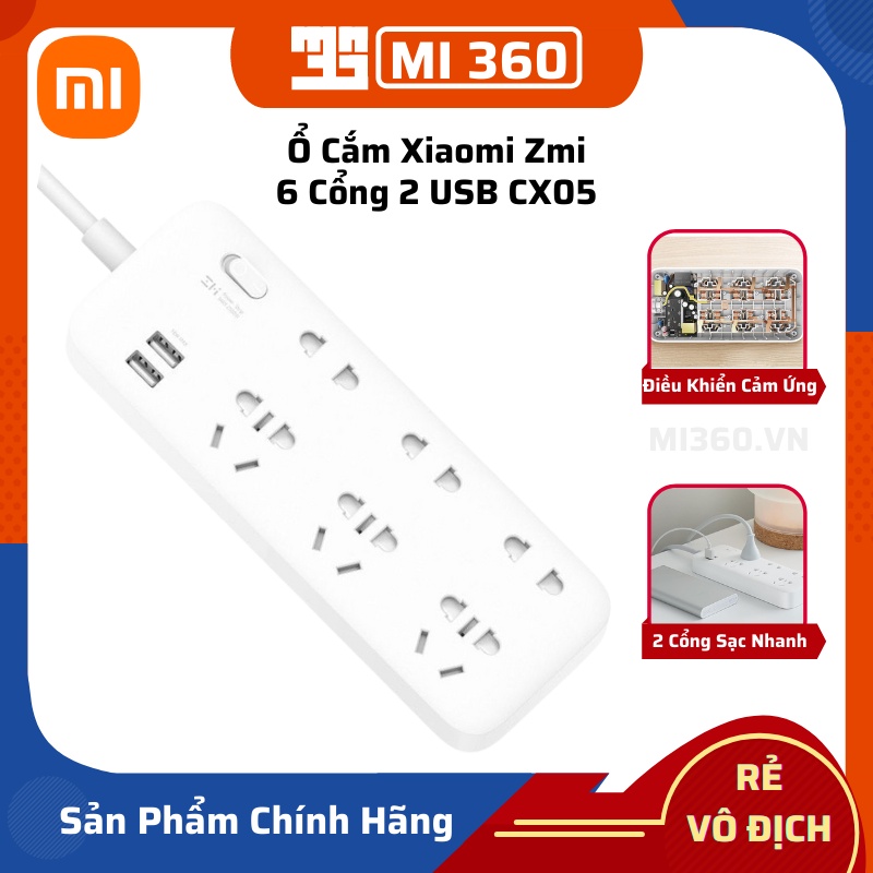 Ổ Cắm Điện Xiaomi ZMI Power Strip CX05 6 Cổng 2 USB Sạc Nhanh 18W
