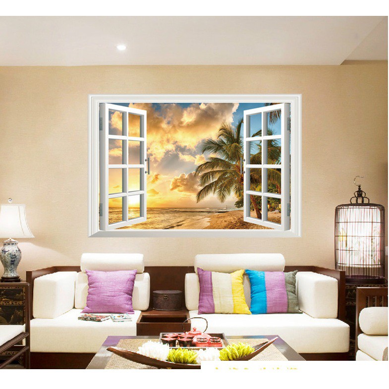 Decal Cửa sổ Hawaii dán tường đẹp - PVC vinyl - DCS025