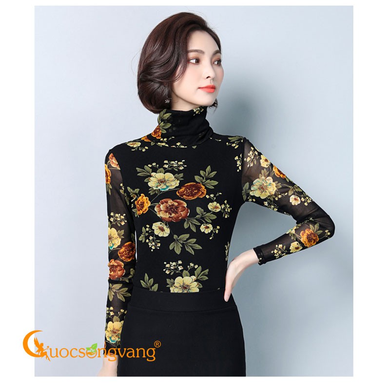 Áo thun nữ in hoa áo kiểu thun lưới dài tay GLA238 Cuocsongvang
