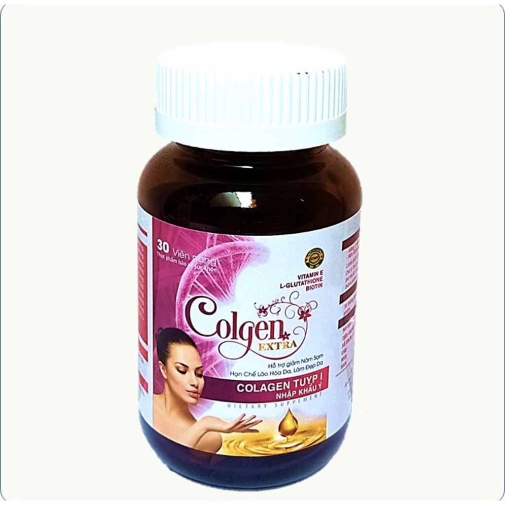 Viên Uống Đẹp Da Colgen Extra- Thành Phần Maca, Glutathione 400mg, Collagen Tuyp I Nhập Khẩu Ý- Hộp 30 viên-Hồng