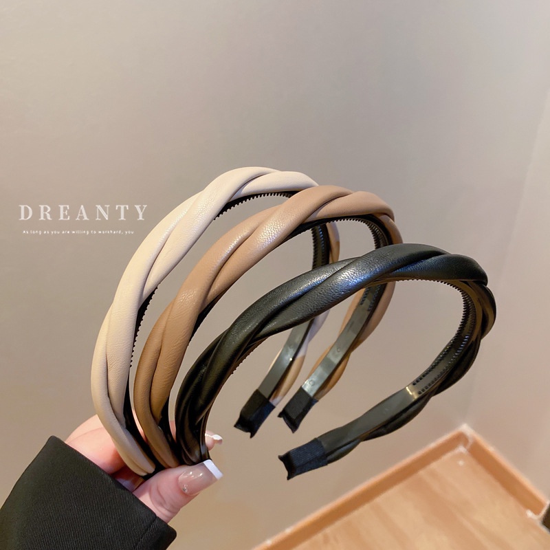 Dongdaemun Băng Đô Xoắn Bằng Da Đơn Giản Thời Trang Cao Cấp Kiểu Retro Dễ Phối Đồ