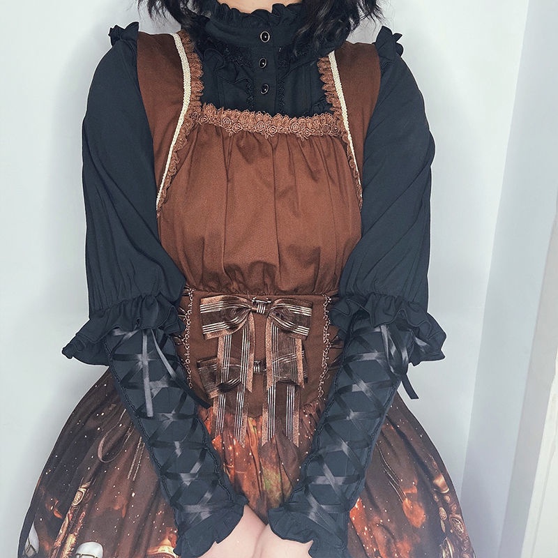 Áo sơ mi cổ đứng phối ren bèo phong cách lolita