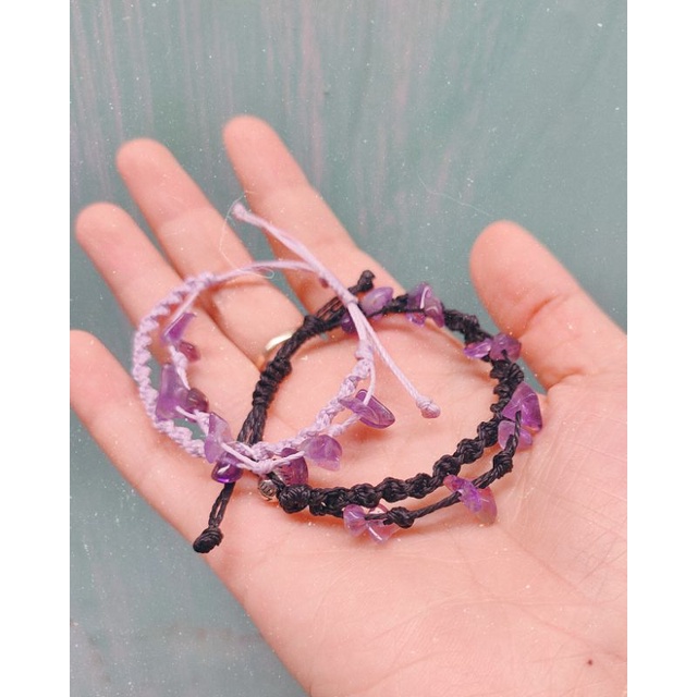 Vòng tay đá amethyst dây đen, tím Miracle