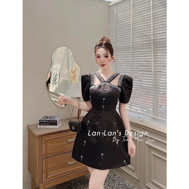 Đầm đen đính đá cổ chéo dây đính đá đầm nữ sang chảnh diện đi chơi đi tiệc siêu đẹp hàng đẹp có sẵn