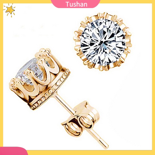 Khuyên tai mạ bạc hình vương miện đính kim cương giả sang trọng