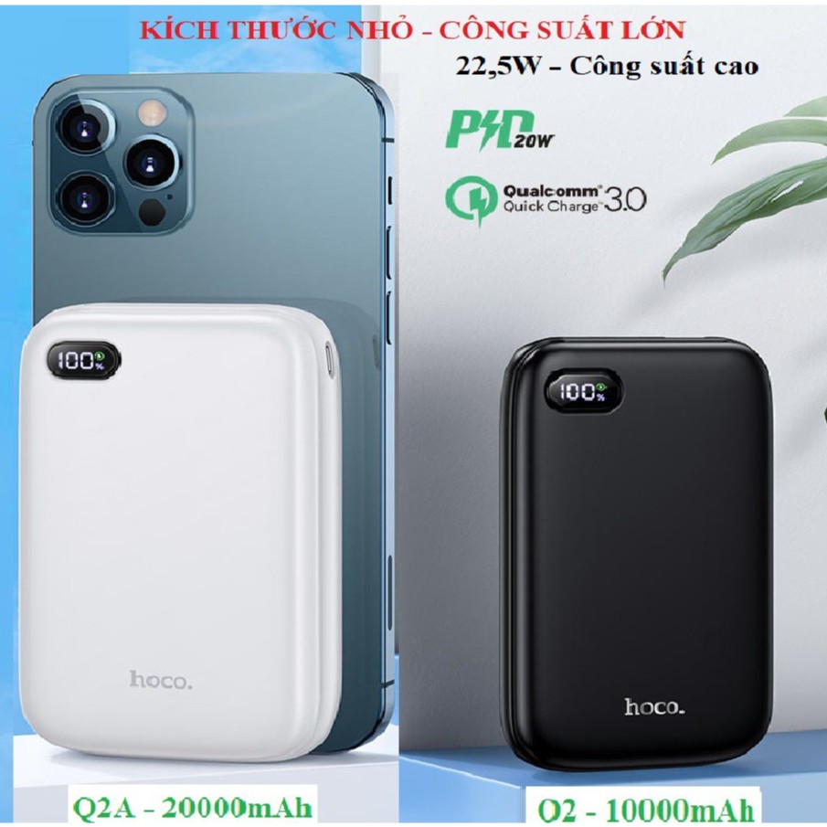 Sạc dự Phòng Hoco Q2 10000mAh, Hoco Q2A 20000mAh 22,5W, tích hợp sạc nhanh QC3.0 và PD20W Chính Hãng