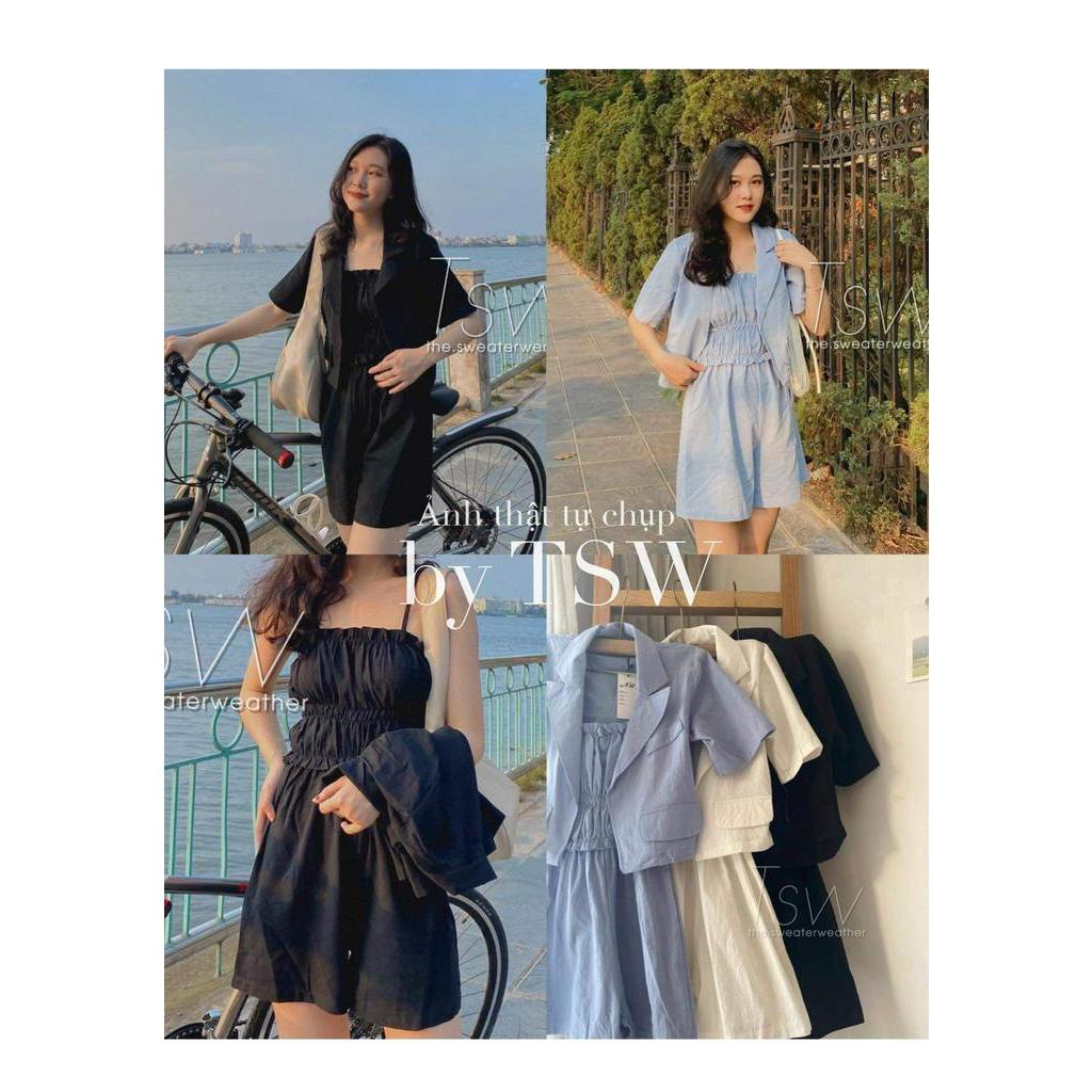 Set jumpsuit kèm vest lửng chất thô ( Ảnh thật )