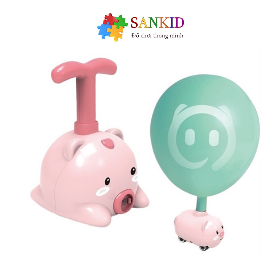 Ô tô thổi bóng bay giá rẻ Sankid, đồ chơi xe bơm bóng bay hình chú heo ngỗ nghĩnh cho bé