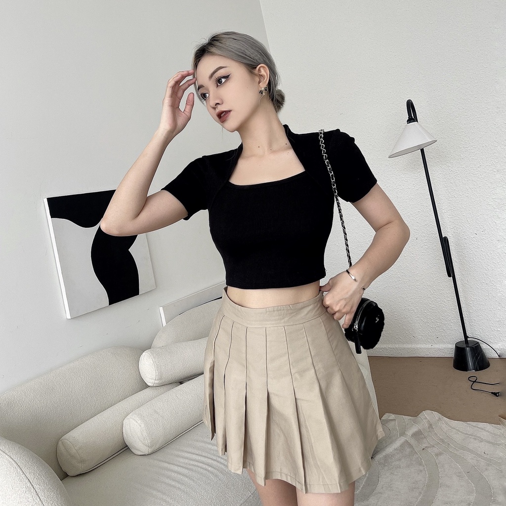 Áo croptop nữ body ngắn tay TOPTIFY thun gân kiểu đắp vai Close To You AC232 | WebRaoVat - webraovat.net.vn