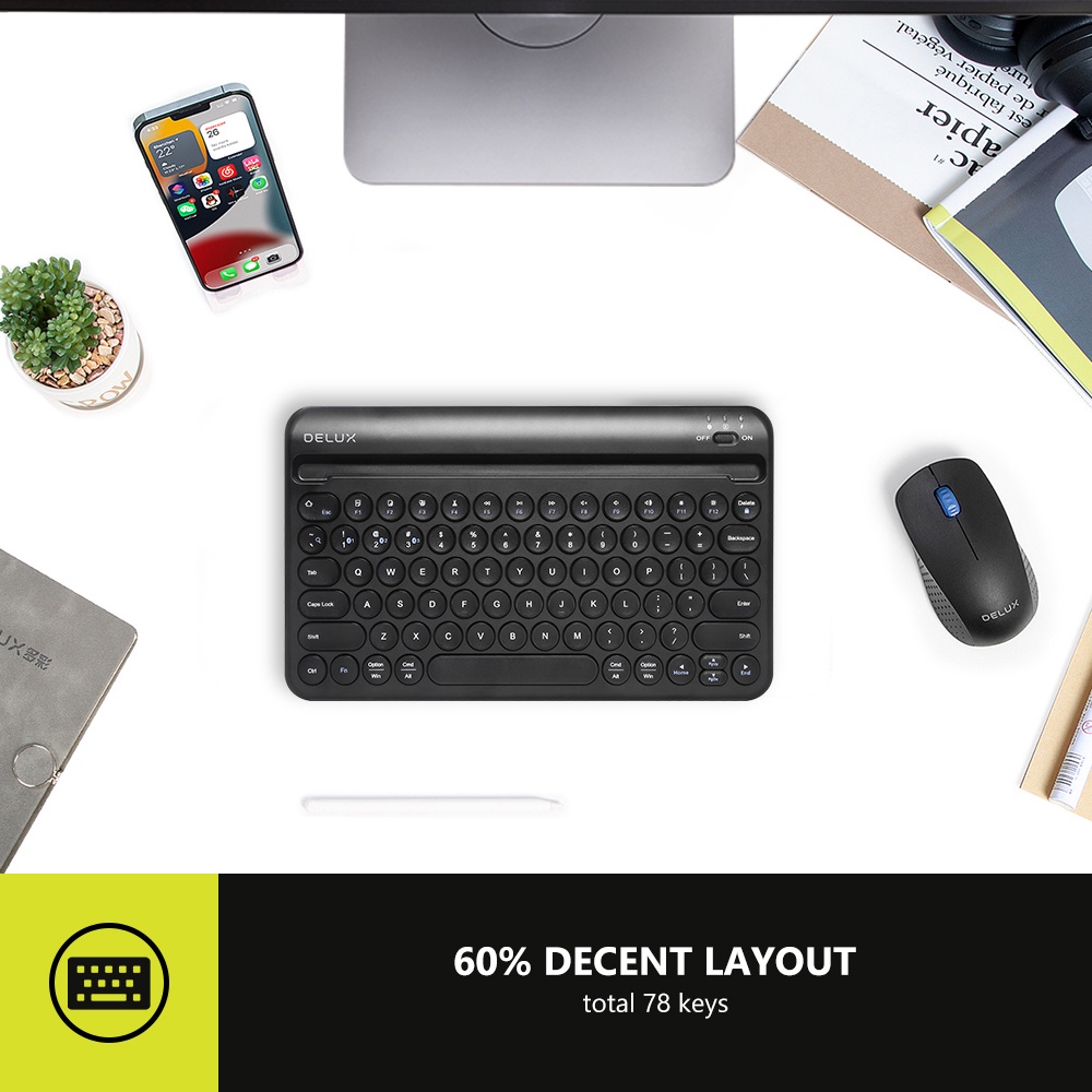 Bàn Phím Bluetooth Không Dây Delux K2213V Kèm Giá Đỡ 78 Phím Cho Windows Mac
