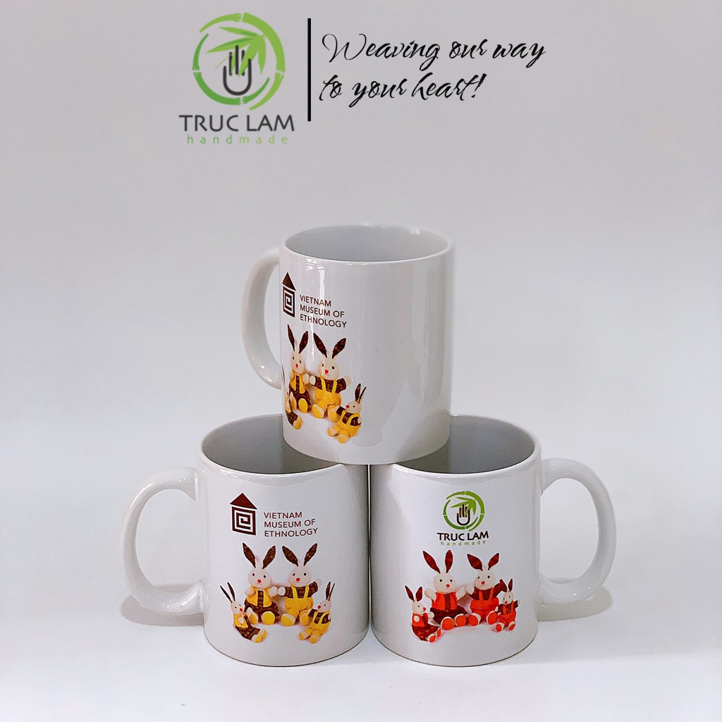 Cốc Sứ Bát Tràng Có Quai In Hình Gia Đình Thỏ - Trúc Lâm Handmade