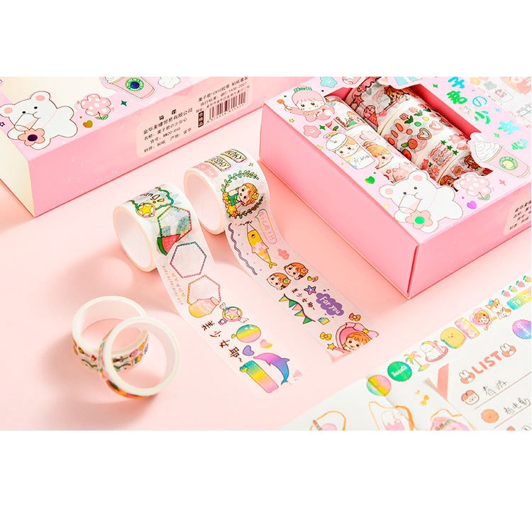 Bộ 20 phụ kiện gồm 10 băng keo + 10 miếng dán hình hoạt họa đáng yêu dùng trang trí nhật ký DIY cho nữ