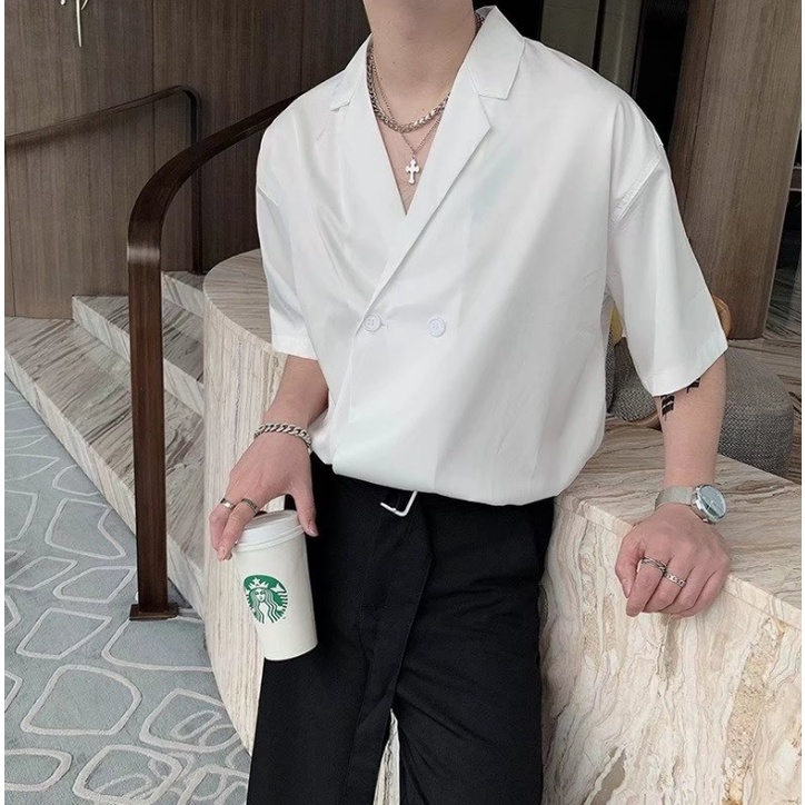 Áo Sơ Mi Ngắn Tay Màu Sắc Đơn Giản Phong Cách Hàn Quốc Cho Nam Giới Simple Fashion lụa áo nam đẹp phong cách kinh doanh Bigsize áo sơ mi nam form rộng