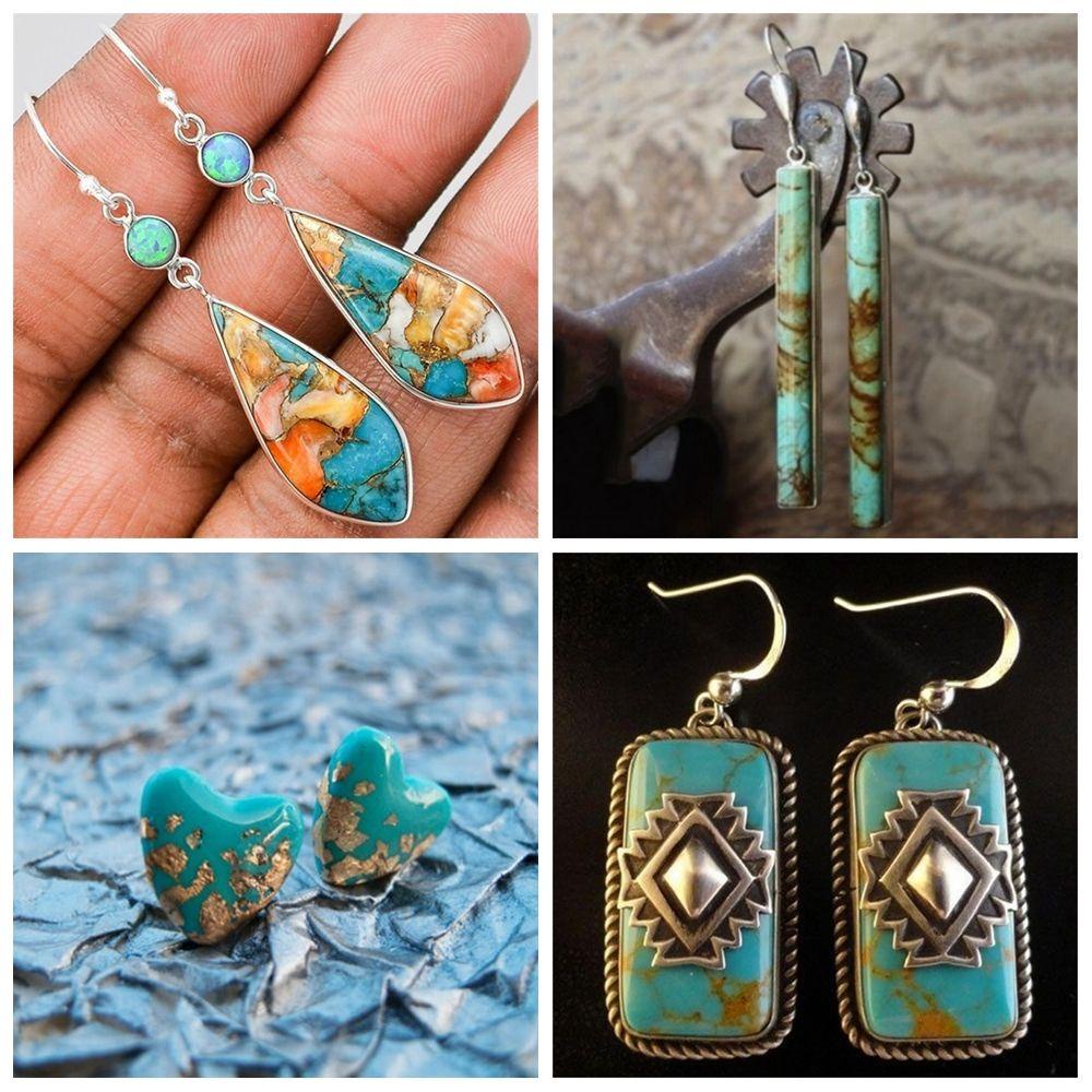 1 Cặp Bông Tai Móc Hình Quả Chuối Đính Ngọc Lam Phong Cách bohemian Cổ Điển