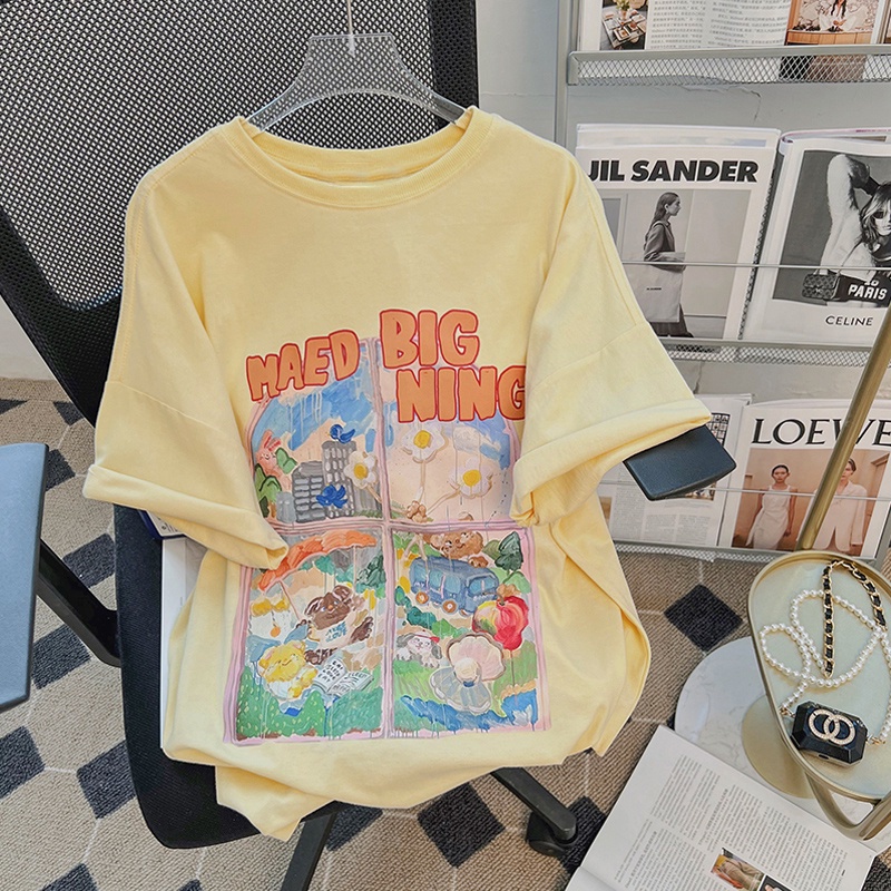 NRVP Áo thun cotton tay ngắn cổ tròn thời trang mùa hè phong cách Hàn Quốc cho nữ