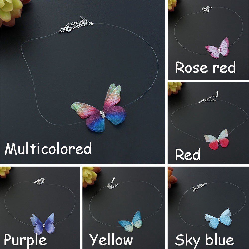 Vòng cổ choker vải mắt cá hình bướm lấp lánh