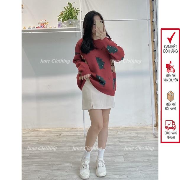 Áo len nữ J886 họa tiết cây thông noel con gấu len mềm mịn siêu xinh | BigBuy360 - bigbuy360.vn