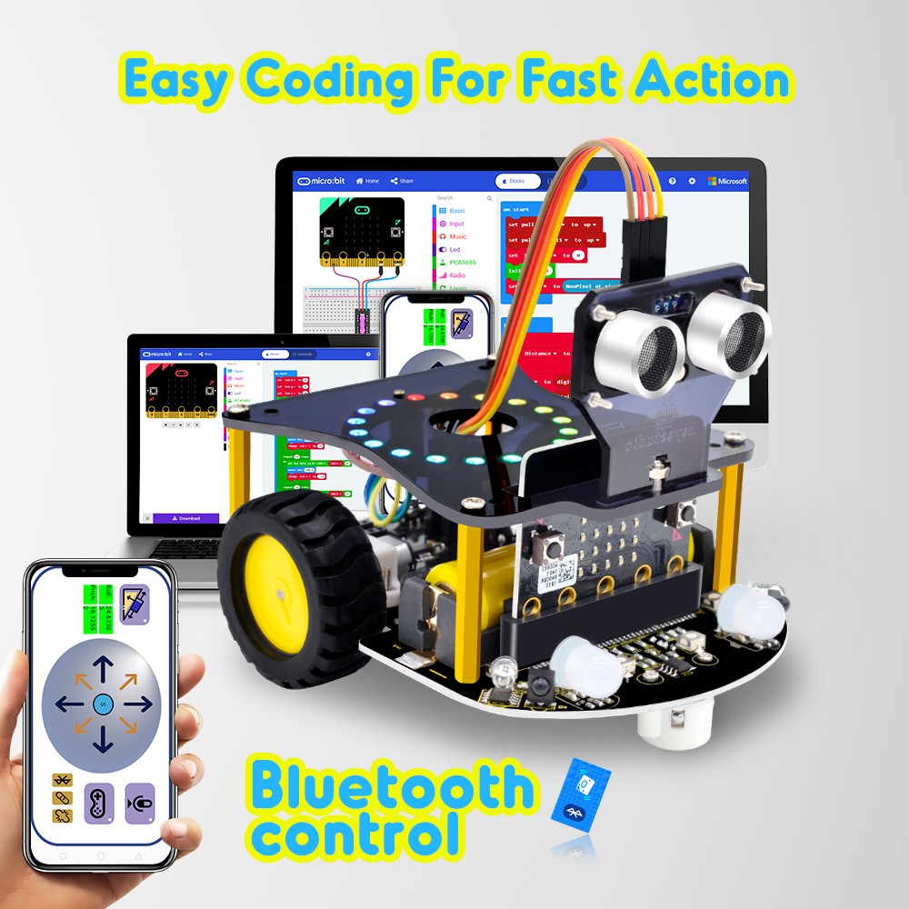 Đồ chơi STEM Xe tự hành Mini Smart Car Học lập trình dùng Microbit