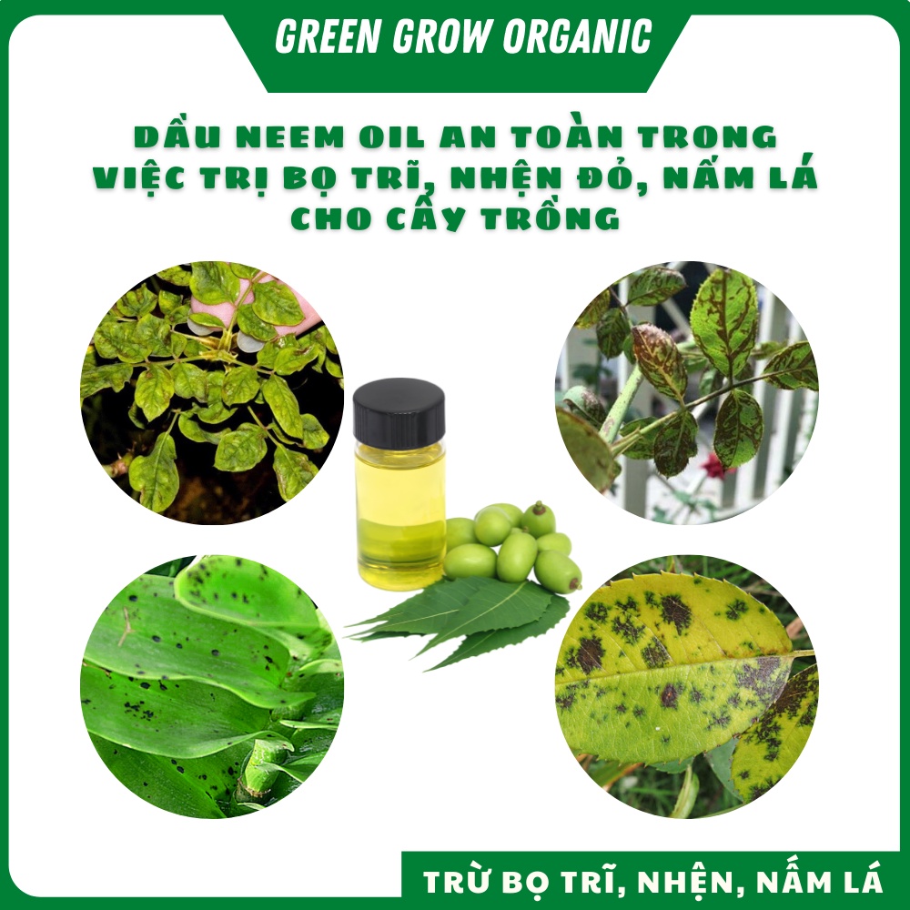 Tinh dầu Neem oil Green Grow Organic phòng trừ sâu bệnh bọ trĩ nhện đỏ nấm lá cho Hoa Hồng và các loại hoa kiểng MS185