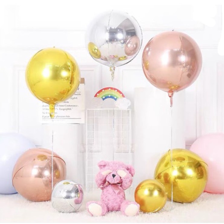 Bong Bóng Tròn 4D tráng nhôm trang trí sinh nhật happy birthday tiệc cưới sự kiện