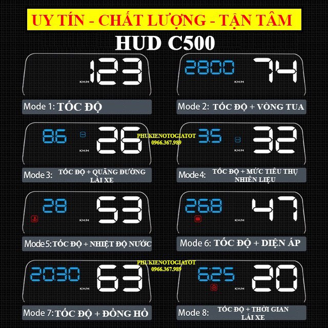 Điều dưỡng (GIÁ SỐC) MÀN HÌNH HUD A200, M7, C100, C500, H80 HIỂN THỊ TỐC ĐỘ TRÊN KÍNH LÁI Ô TÔ