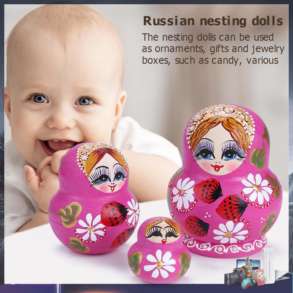 Set 10 búp bê Nga bằng gỗ sáng tạo họa tiết xinh xắn nhiều kích cỡ