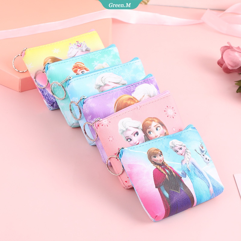 Ví Đựng Tiền Xu Mini Bằng PU Có Khóa Kéo In Hình Công Chúa Elsa Anna Disney Cho Bé Gái [GM]