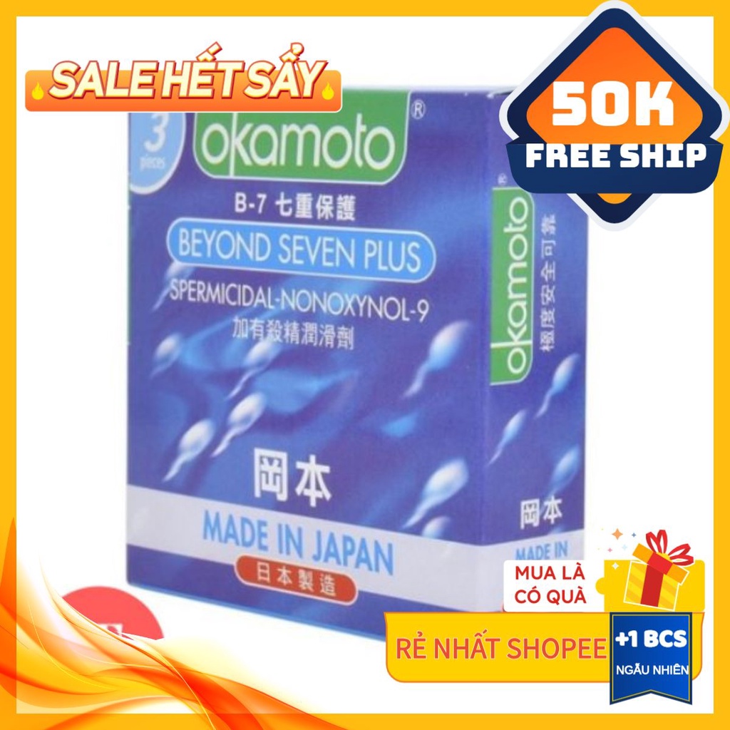 Bao cao suFreeshipOkamoto Beyond Seven 54mm Bao cao su 7 Tầng Bảo Vệ (Hộp 3 Cái)