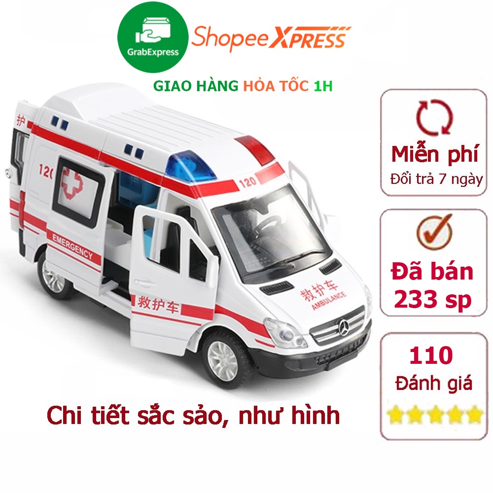 Đồ chơi xe cứu thương có nhạc và đèn chạy cót mở được tất cả các cảnh cửa hiệu Mercedes Benz