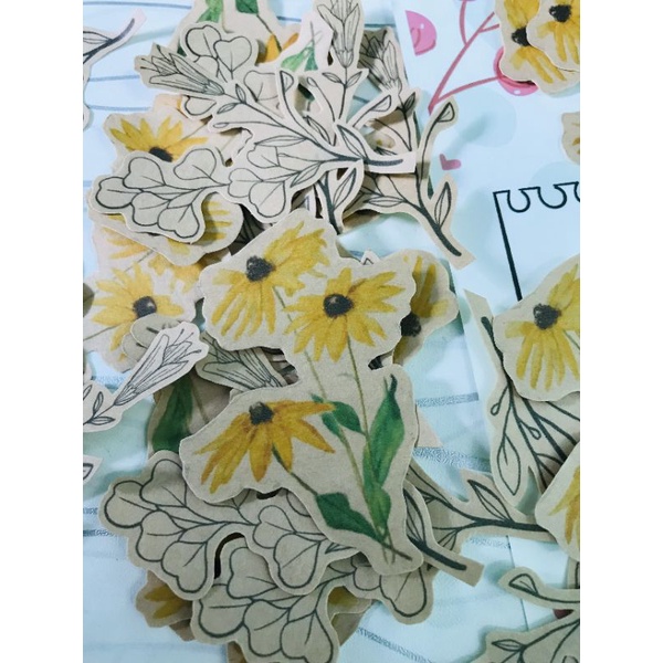 6 miếng Sticter hoa lá vintage, dùng trang trí hộp quà, scrapbook, sổ tay